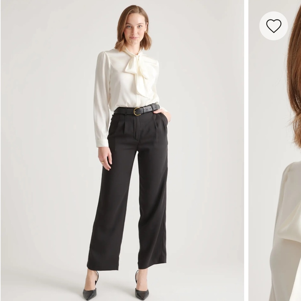 Quince Cream Tie-Neck Long Sleeve Blouse